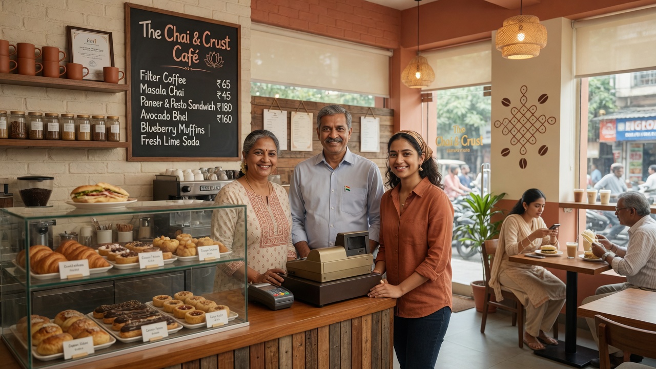 Indian family running a modern cafe outlet — franchising in India